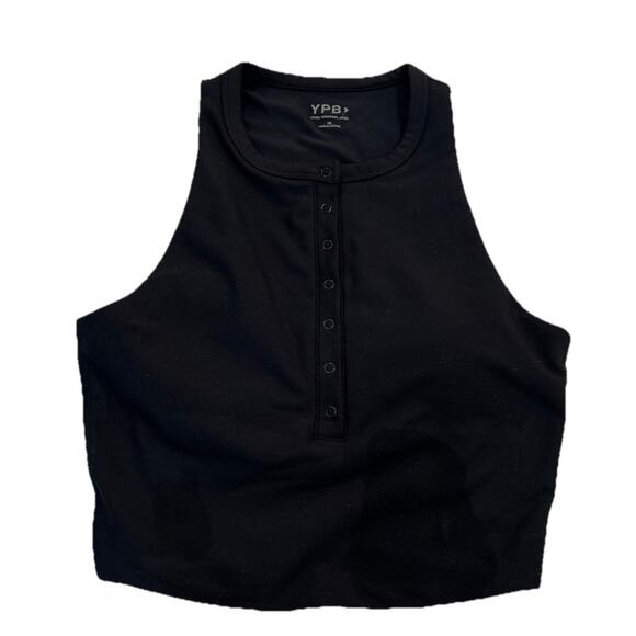 NWT YPB Abercrombie Sz X-small Black Top sculptLUX Plunge Henley Slim Tank Bra - Picture 2 of 11